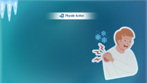 A picture of a person with frozen shoulder pain and restricted shoulder mobility.